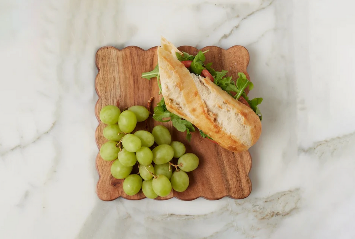 Small Square Scalloped Cutting Board with Spreader