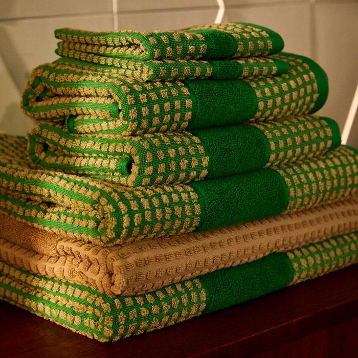 Juna Check Towel, Green + Sand