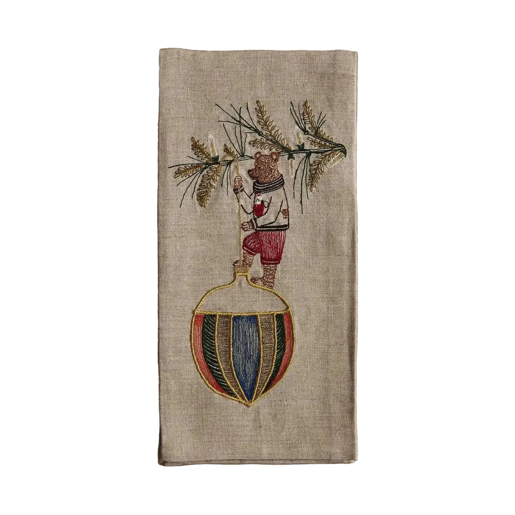 Deck the Halls Bear Tea Towel
