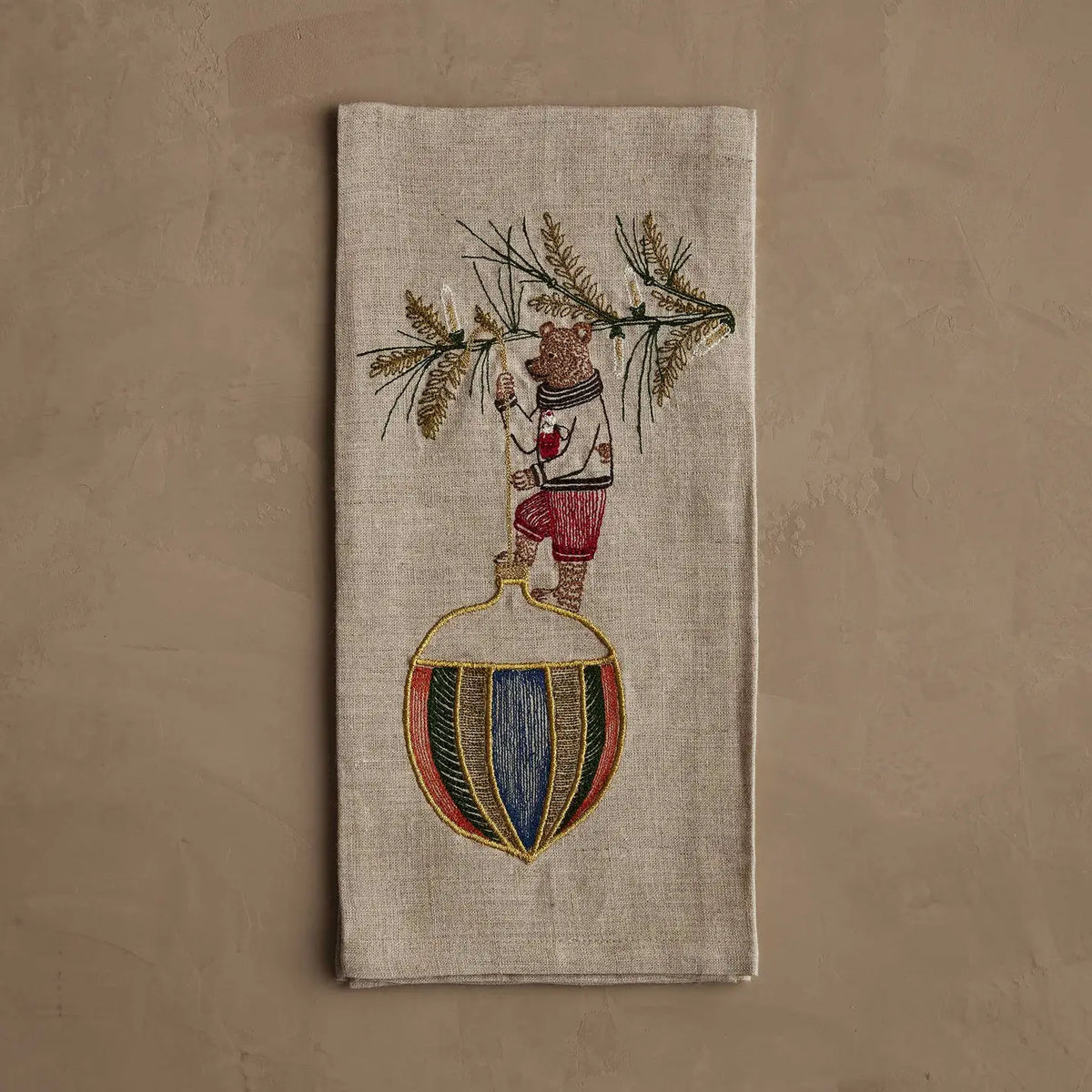 Deck the Halls Bear Tea Towel