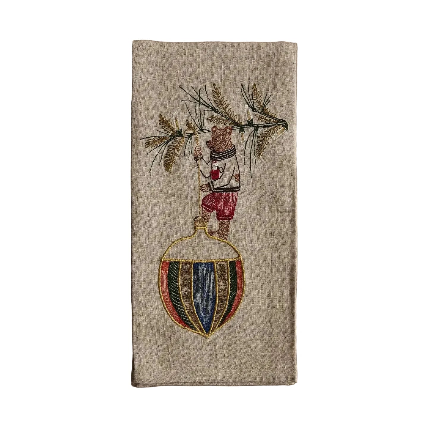 Deck the Halls Bear Tea Towel