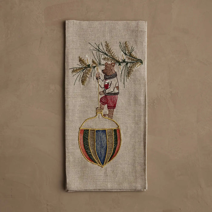 Deck the Halls Bear Tea Towel