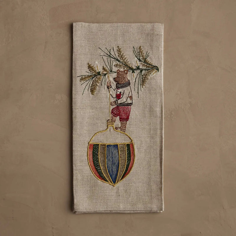 Deck the Halls Bear Tea Towel