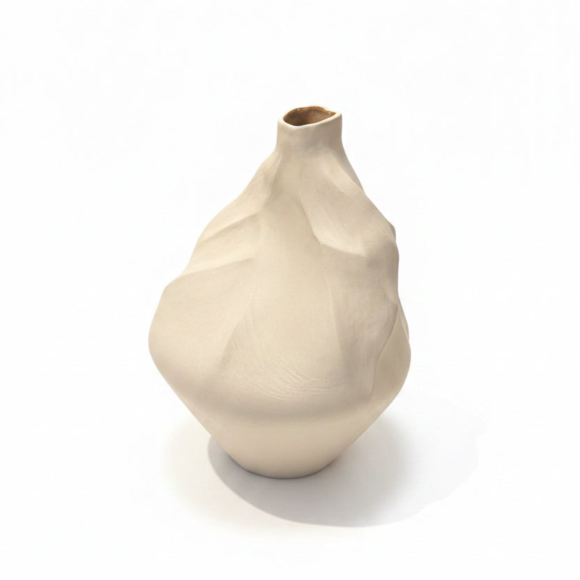 White Sculptural Vase on Pedestal