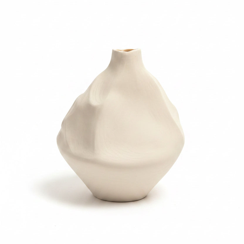 White Sculptural Vase on Pedestal