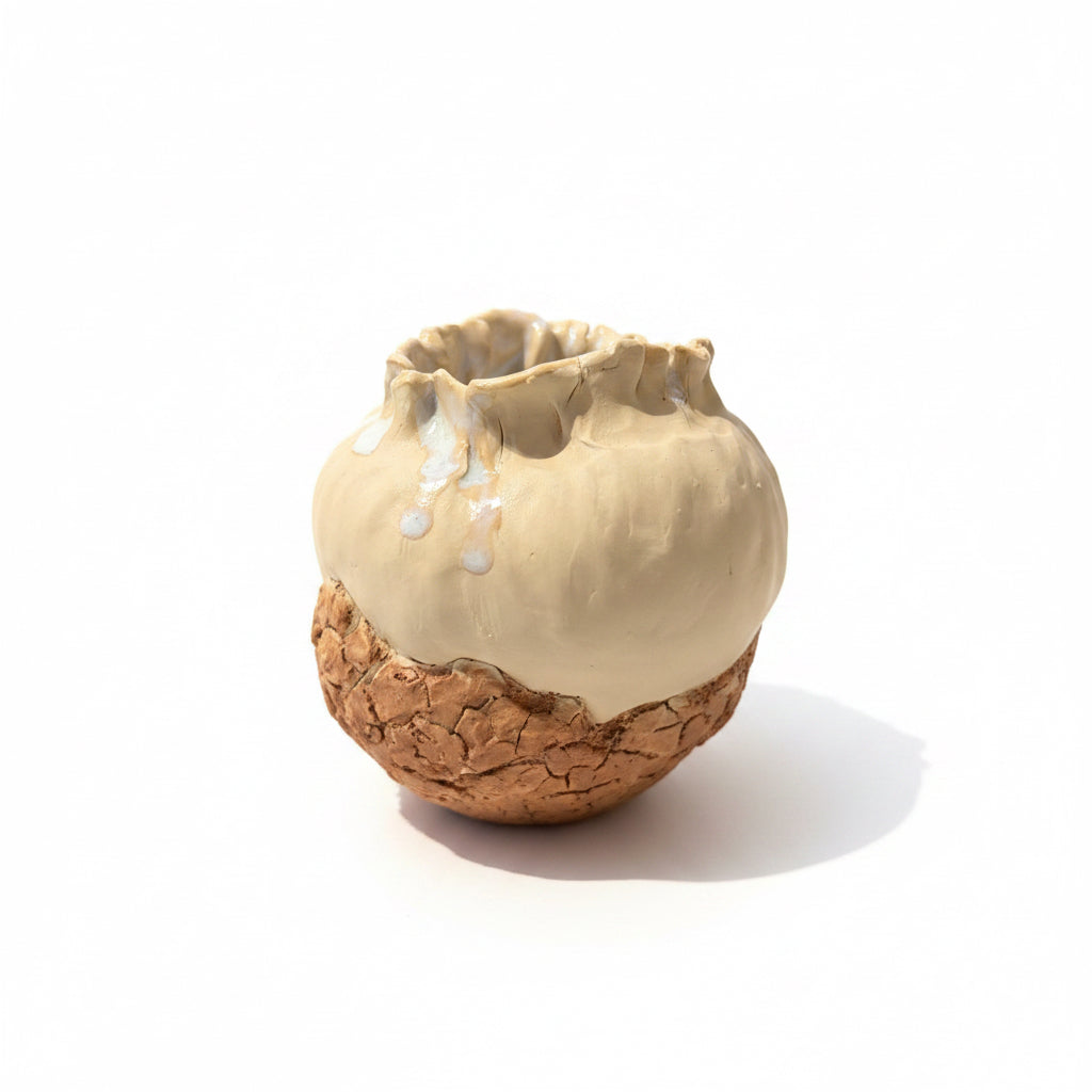 White Acorn Vase with Brown Cracked Base