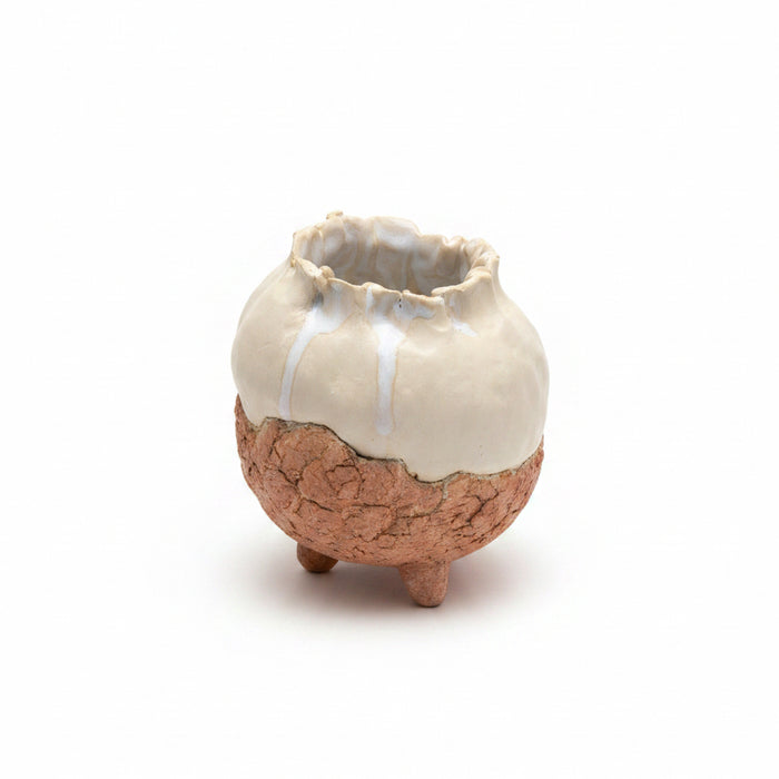 White Acorn Vase with Brown Cracked Base