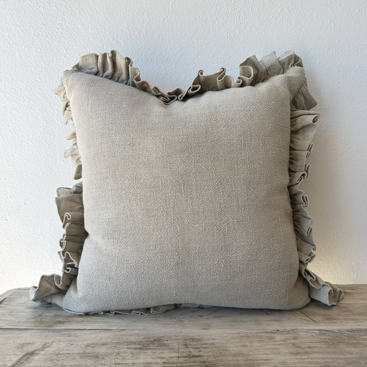 Anika Solid Natural Pillow with Ruffle