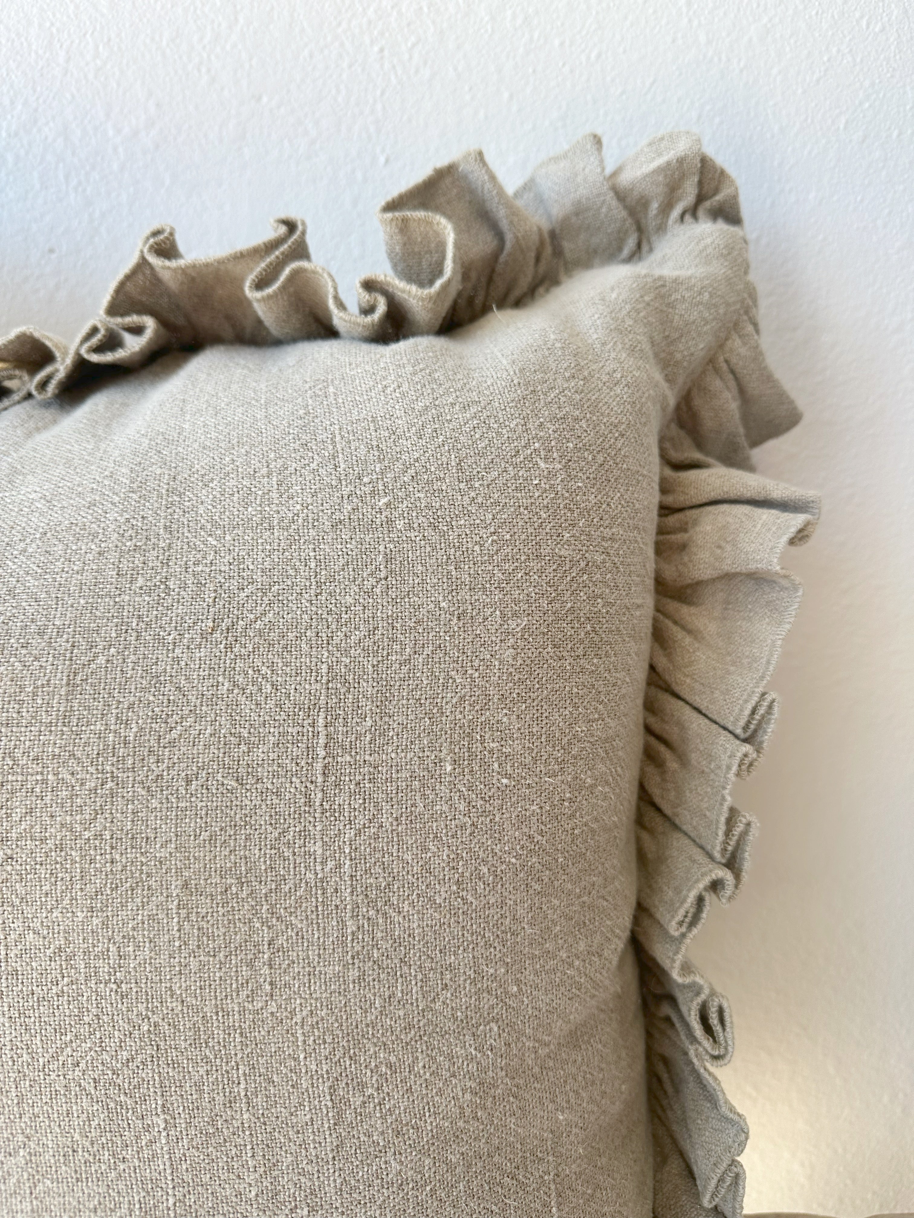 Anika Solid Natural Pillow with Ruffle