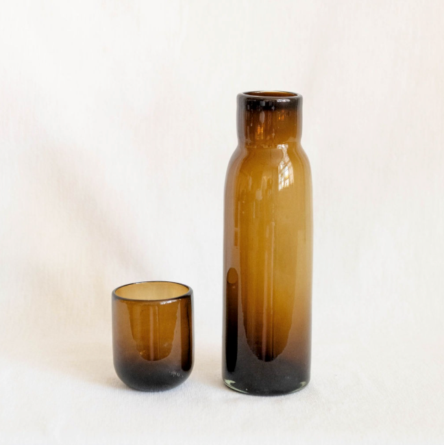 Glass Bedside Carafe w/ Lid - Chocolate