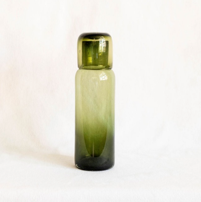 Glass Bedside Carafe w/ Lid - Olive Green
