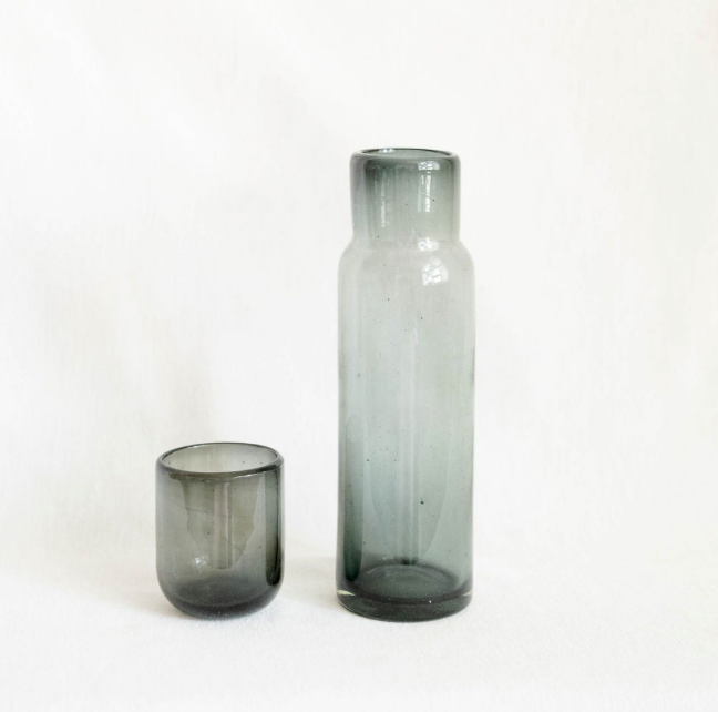 Glass Bedside Carafe w/ Lid - Smoke