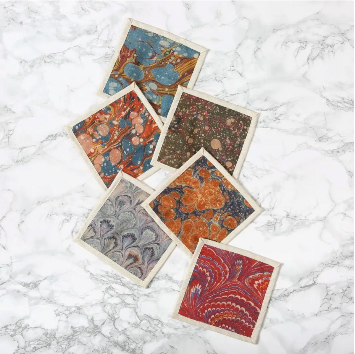 Marbled Cotton Cocktail Napkins Set – Library 6" X 6"