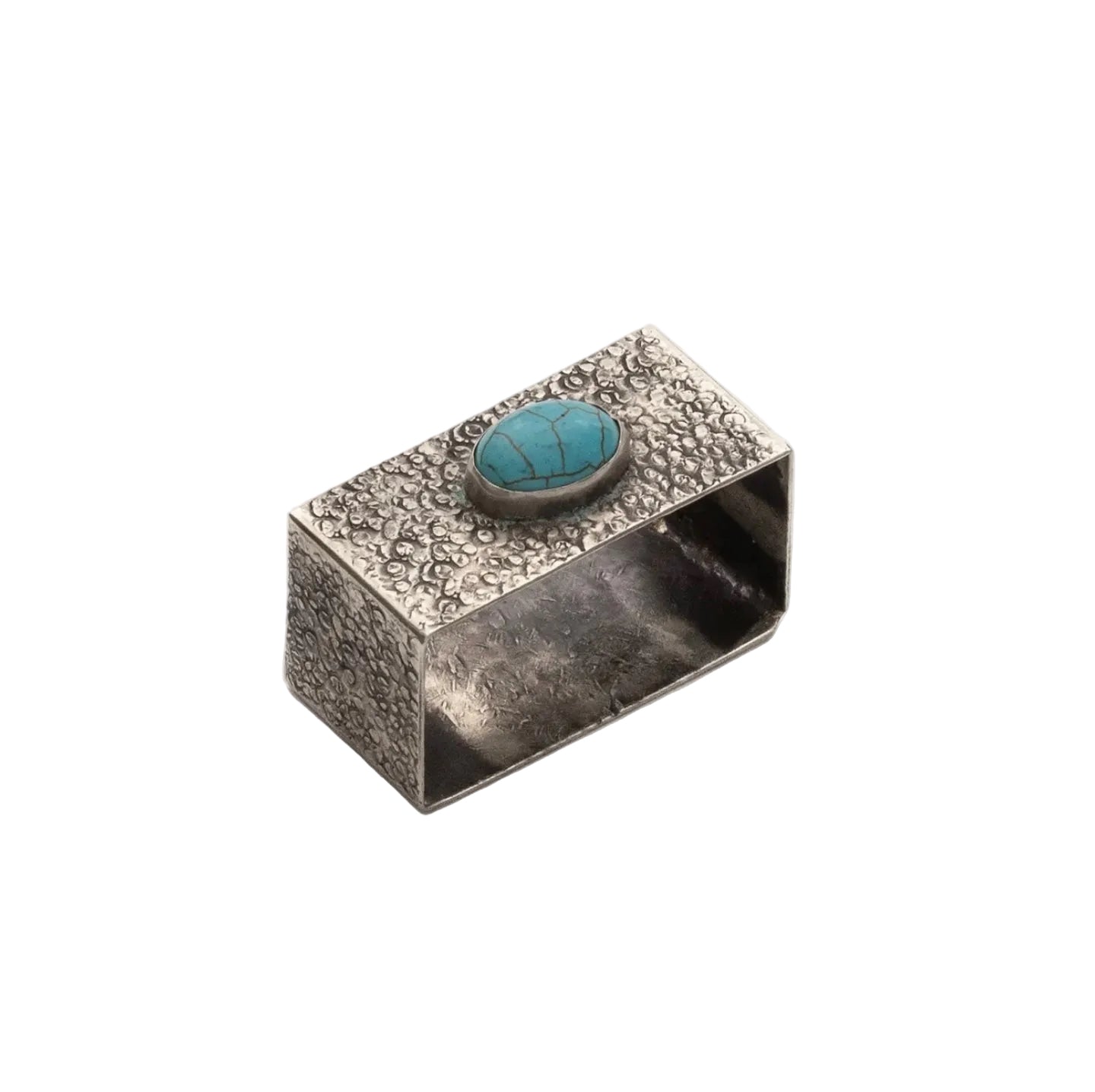 Stamped  Silver Napkin Ring w/ Turquoise