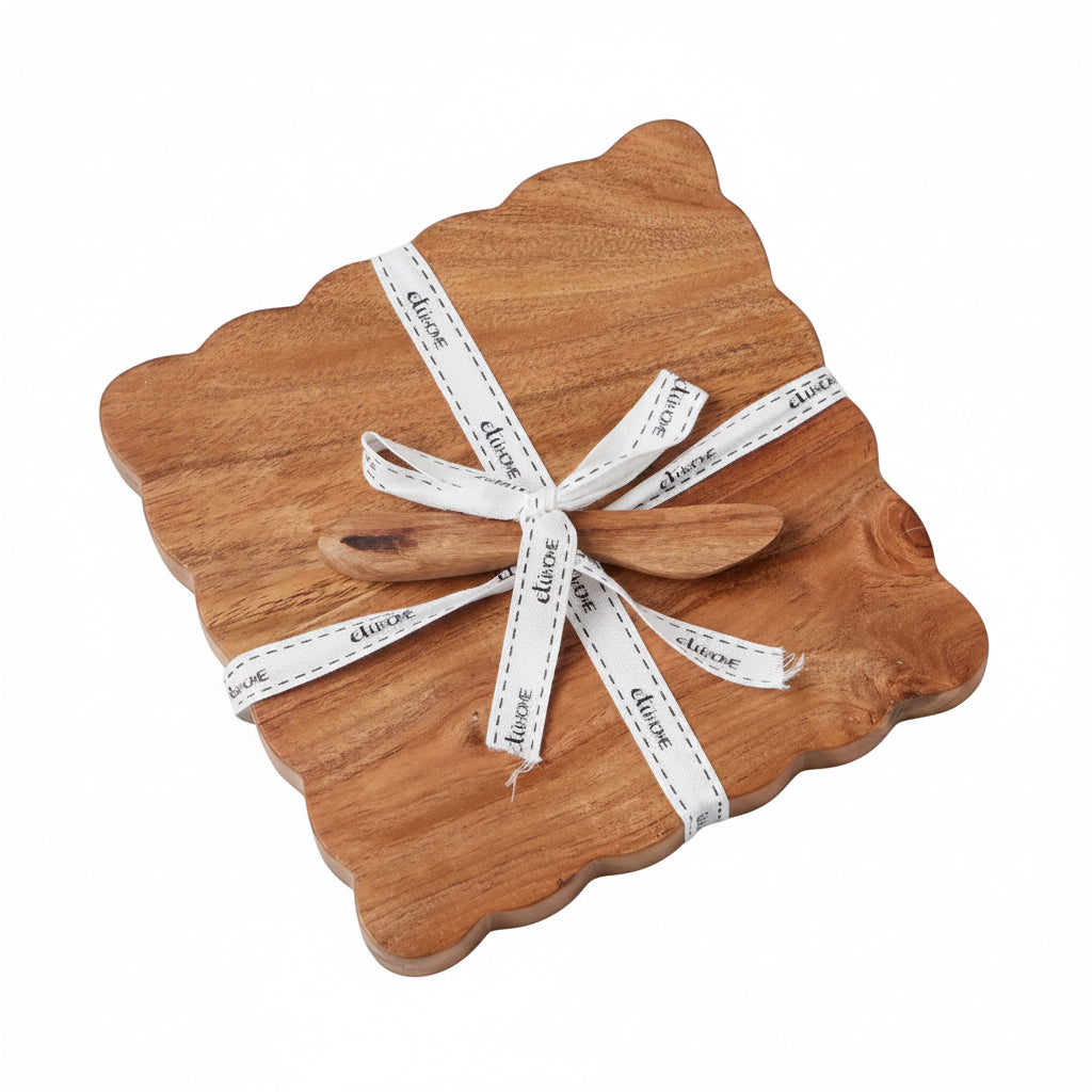 Small Square Scalloped Bread Board with Spreader