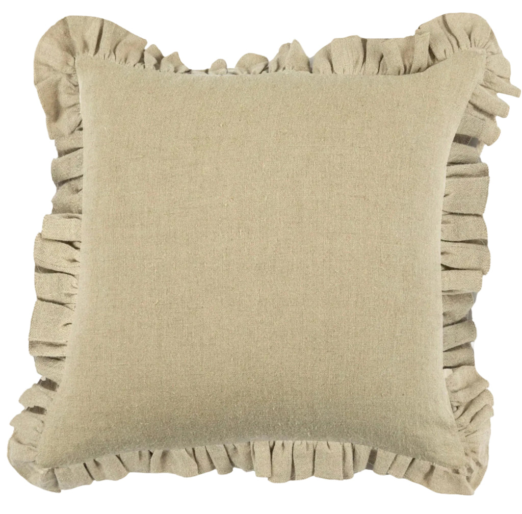 Anika Solid Natural Pillow with Ruffle