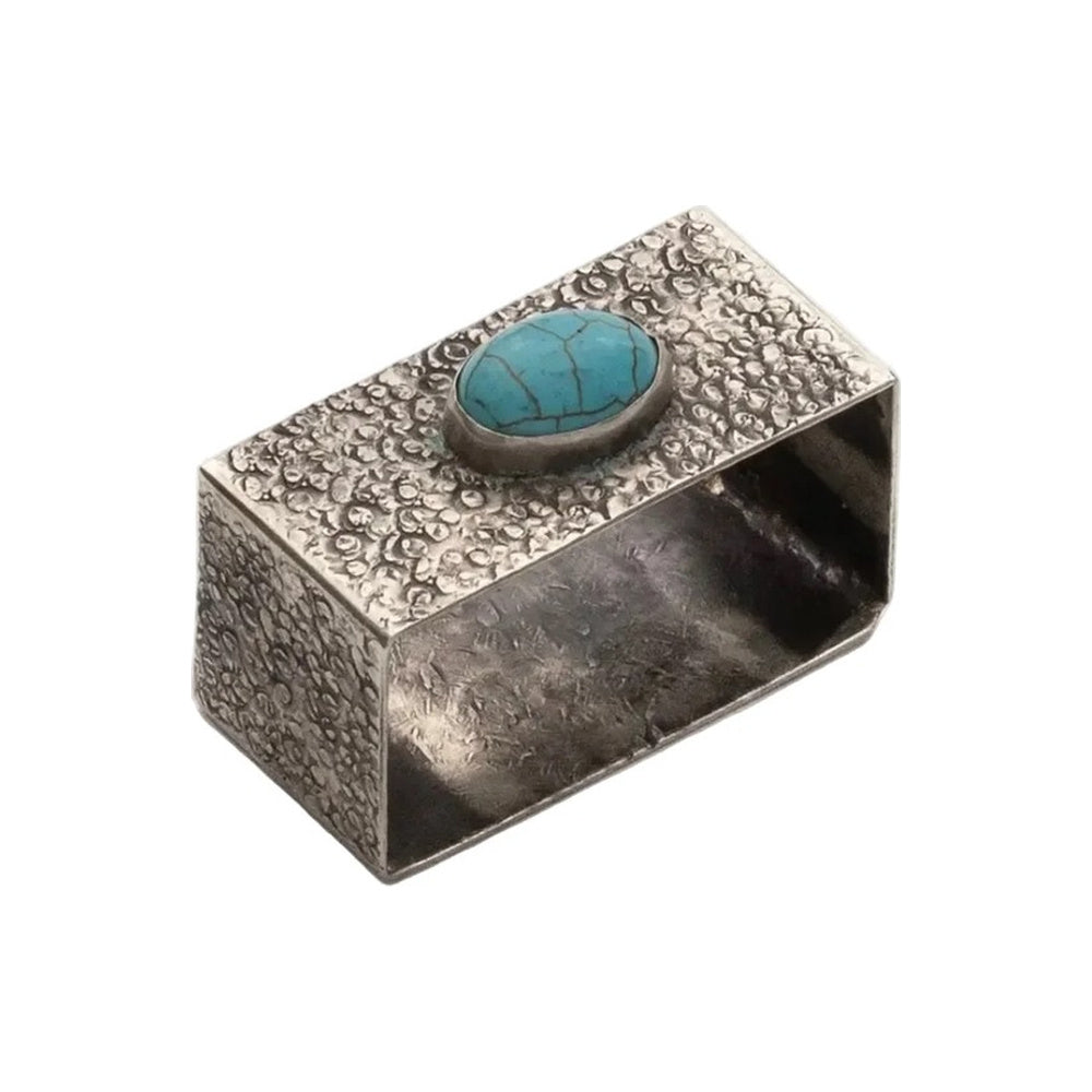 Stamped  Silver Napkin Ring w/ Turquoise