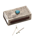 Large Stamped Silver Matchbox Cover w/ Turquoise