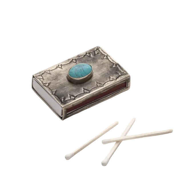Small Stamped Silver Matchbox Cover w/ Turquoise
