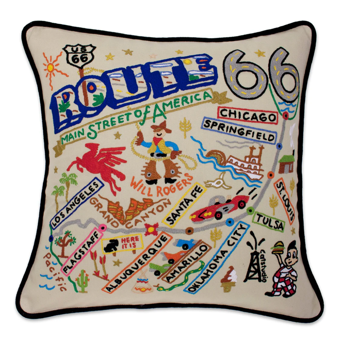 Route 66 Embroidered Pillow