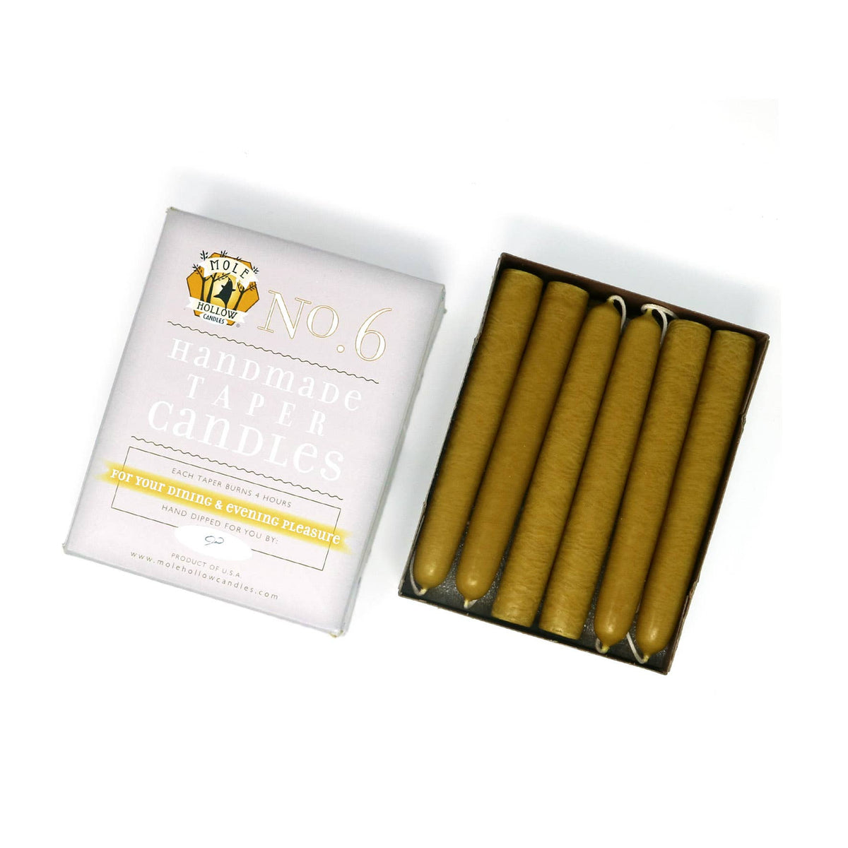 6" Hand Dipped Unscented Taper Candles: Harvest Gold