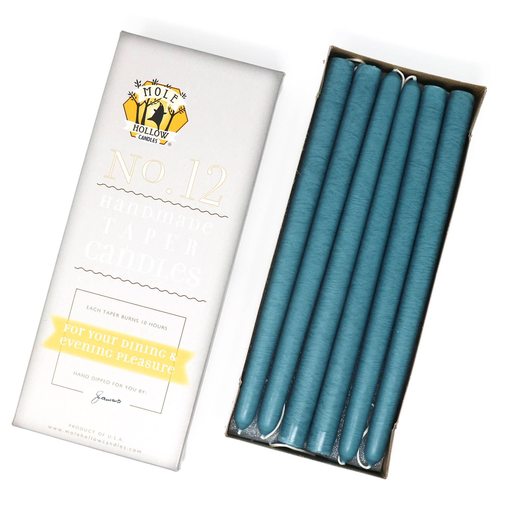 12" Hand Dipped Unscented Taper Candles - 39 Colors USA Made: Colonial Blue