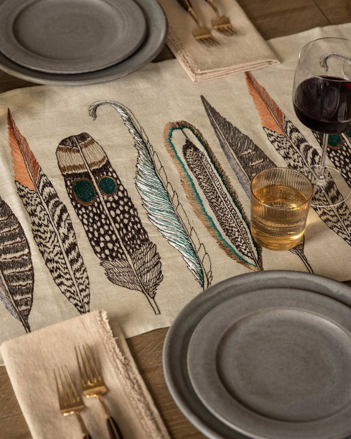 Feathers Table Runner: 91" × 18"